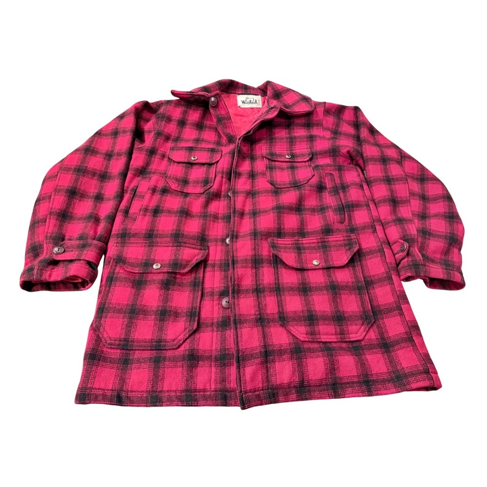 Vintage Woolrich Jacket Wool 40 Red Buffalo Plaid USA Mackinaw Barn Chore 60s 1i